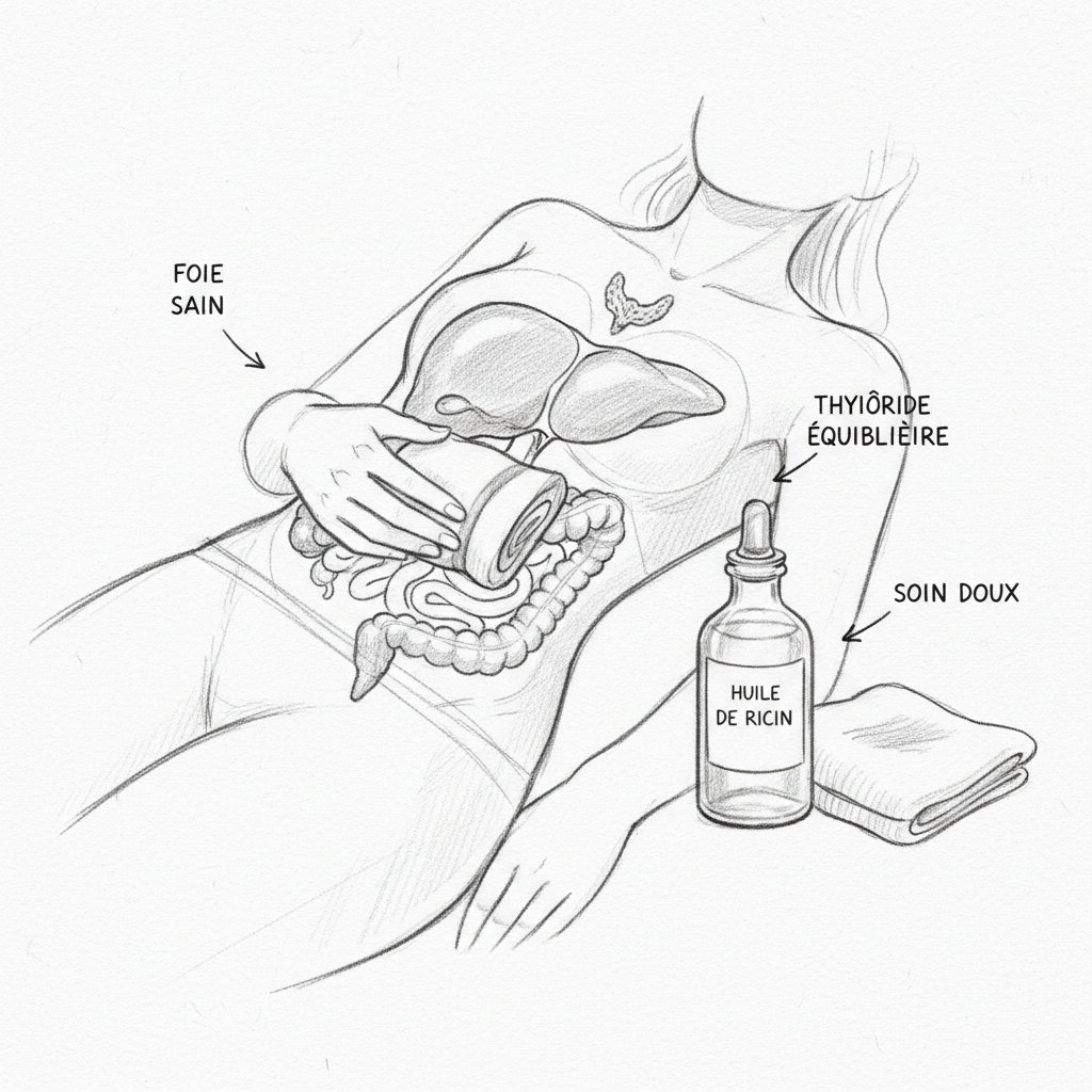 Cataplasme d'huile de ricin : foie, thyroïde et intestin en un geste