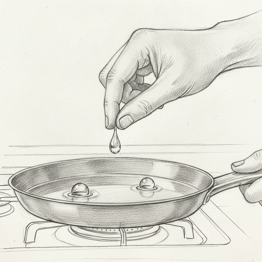 Cuisiner a l'inox sans que ca colle : le test de la goutte d'eau
