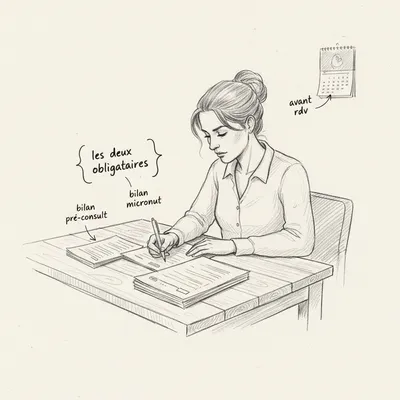 Croquis crayon : remplir les deux bilans obligatoires avant la consultation