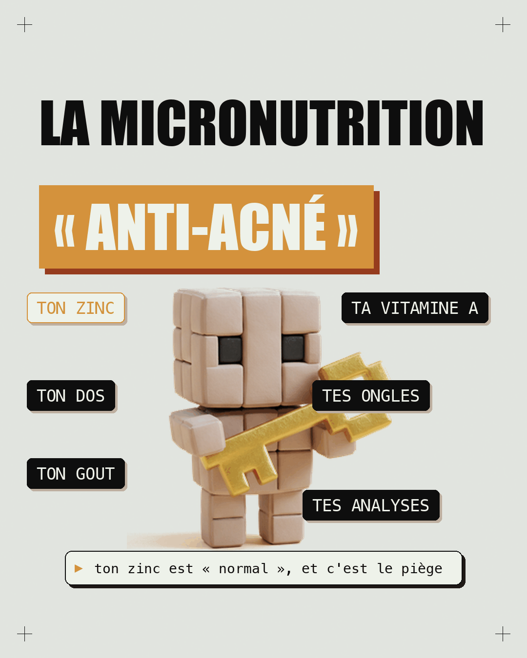 Anti-acné : le zinc et les 3 enzymes de ta peau