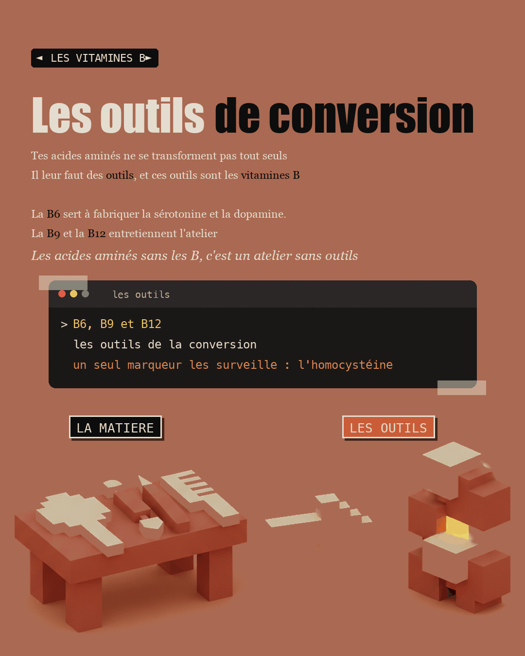 Des outils en argile posés sur un établi
