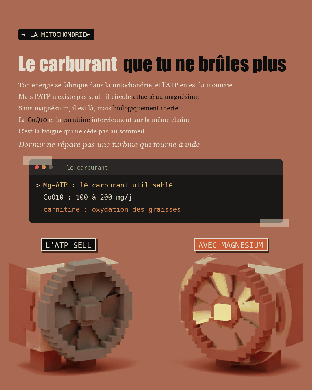 Une mitochondrie en argile avec une turbine