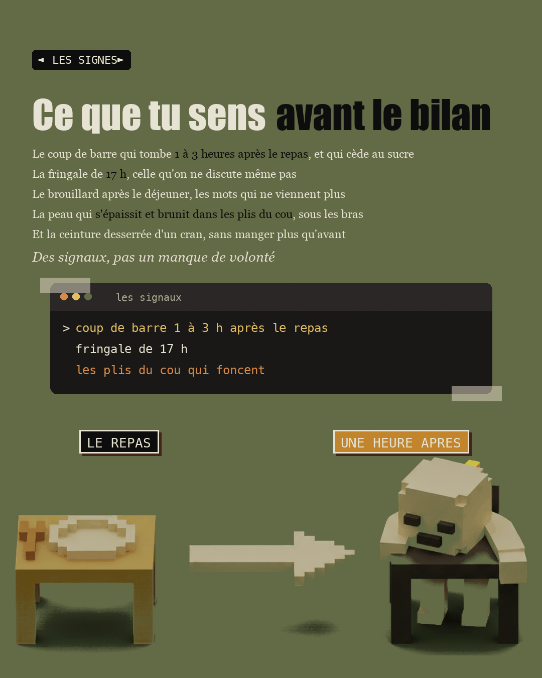 Personnages en argile illustrant les signes ressentis