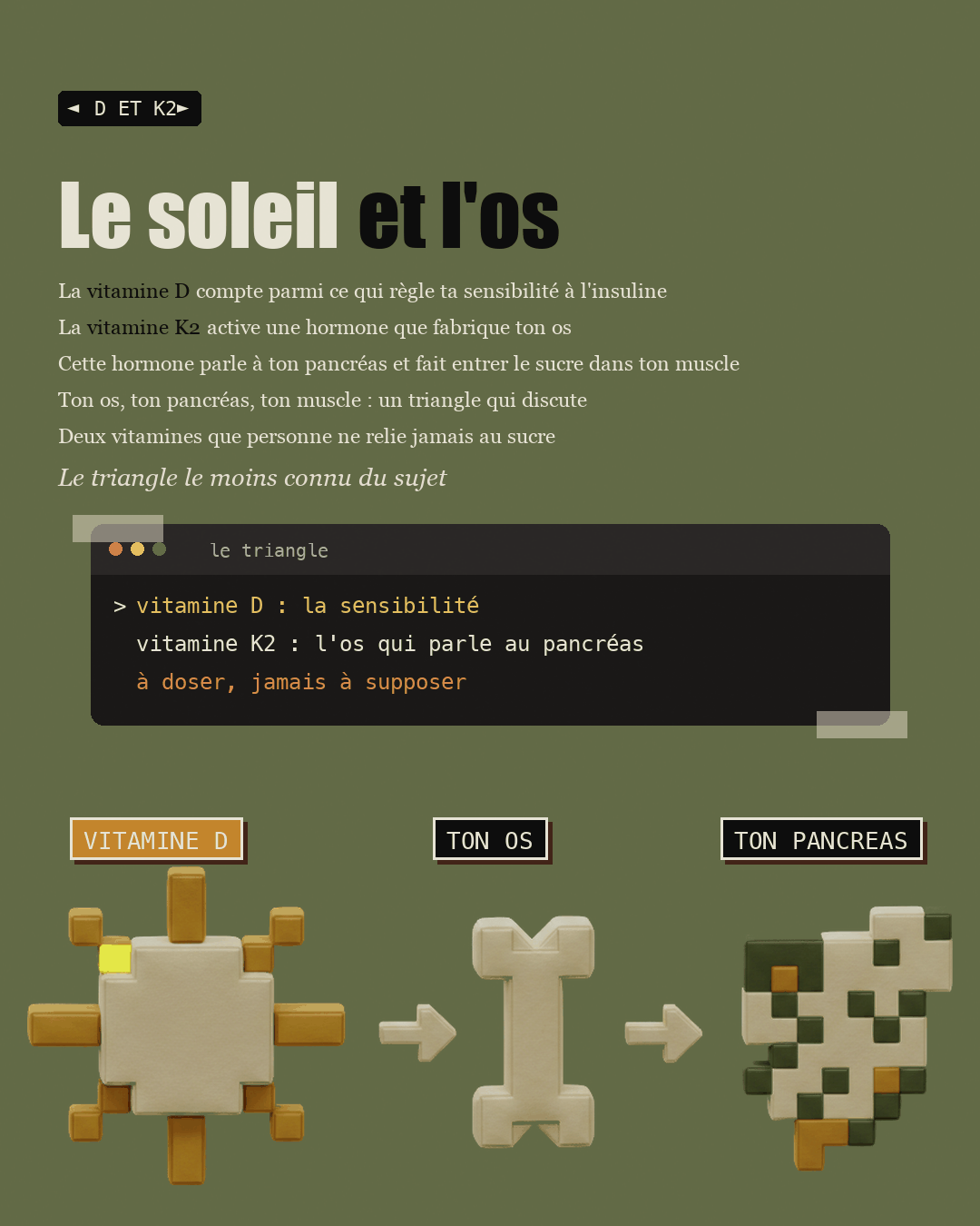 Un soleil et un os en argile, reliés par une flèche