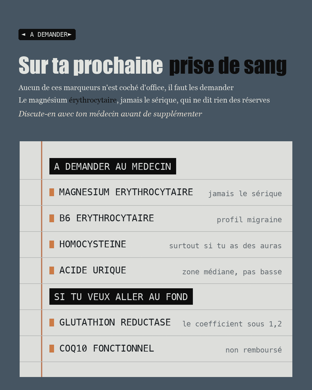 Page de cahier des marqueurs à demander au médecin