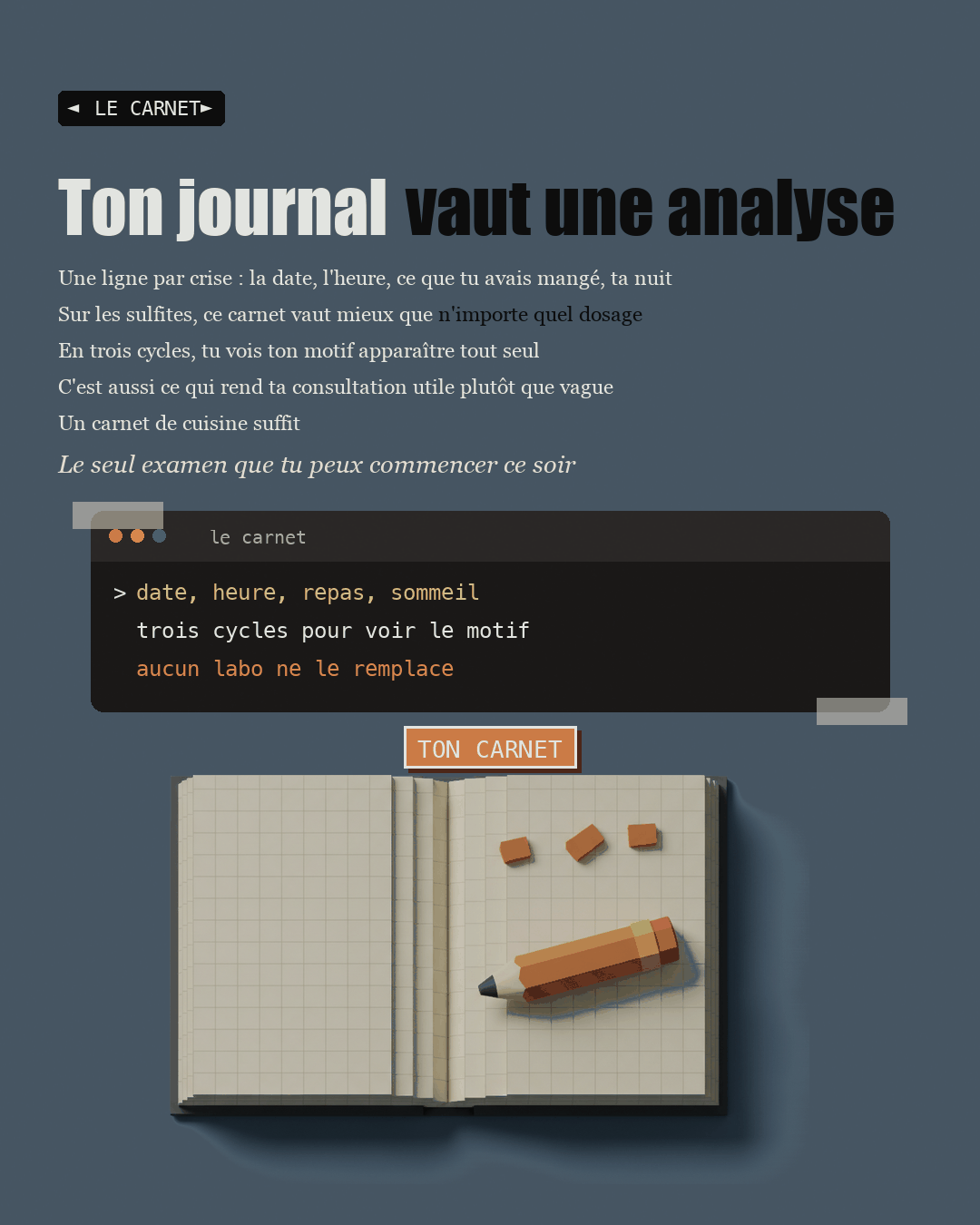 Un carnet ouvert en argile avec un crayon posé en travers