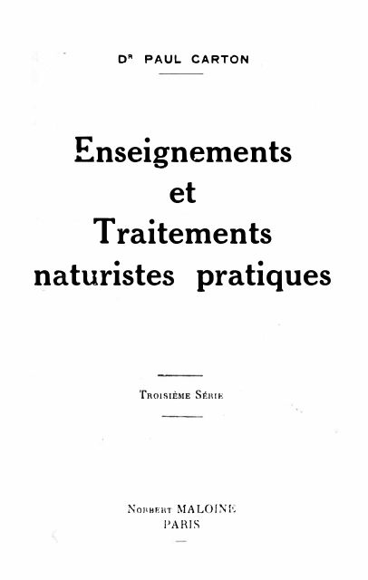 Enseignements et traitements naturistes pratiques : Tome 3 — aperçu page 1